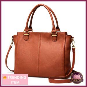 Genuine Leather Small Tote Bag with RFID Blocking, Crossbody Strap,